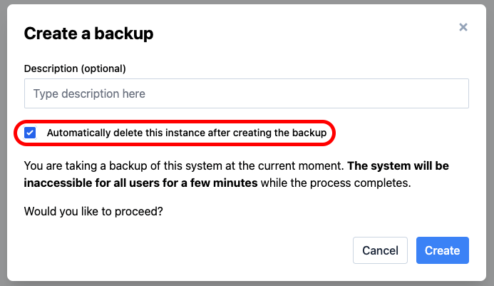Delete instance after backup