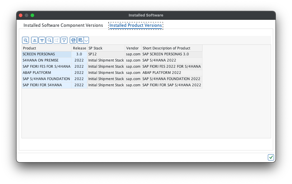 S/4HANA 2022 Installed Software