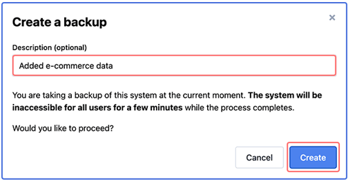 List of SAP system backups on Nuve Platform Backups page